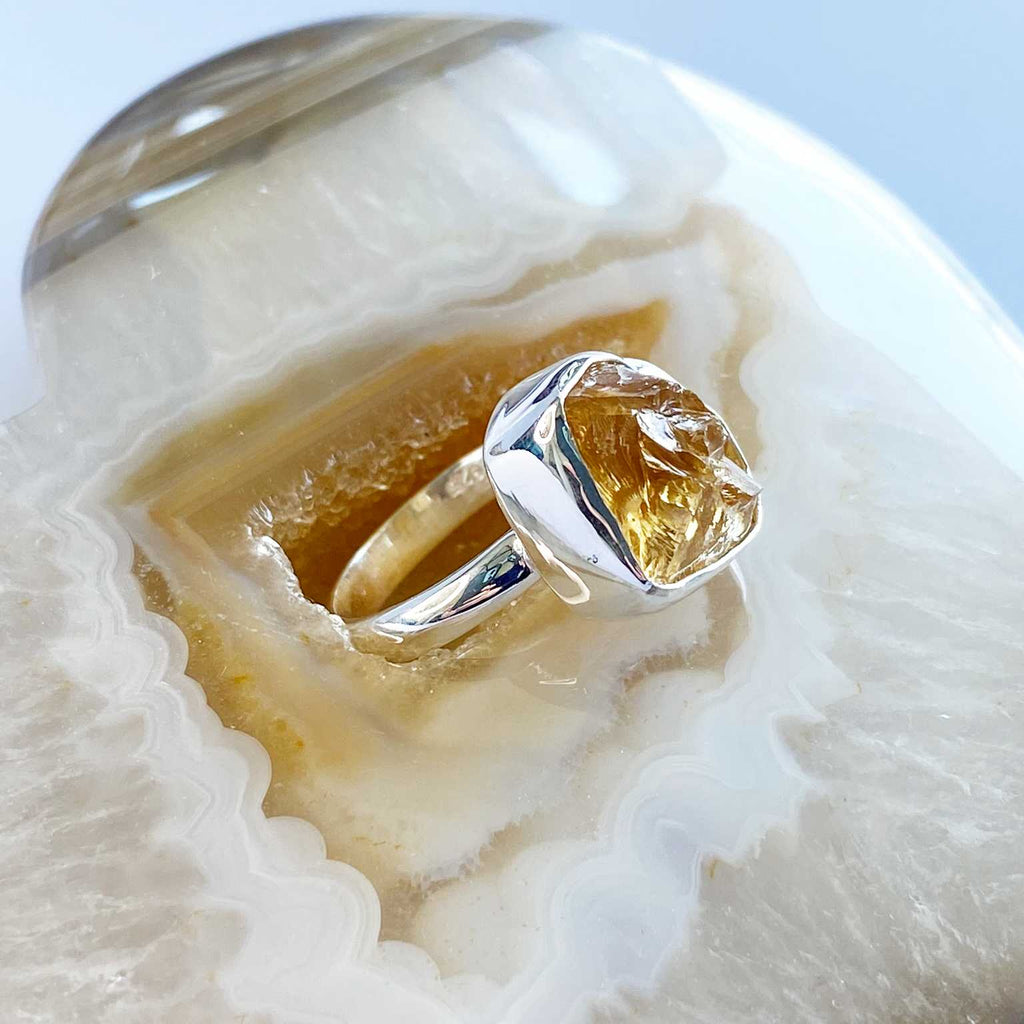 Citrine raw crystal silver ring - Love To Shine On