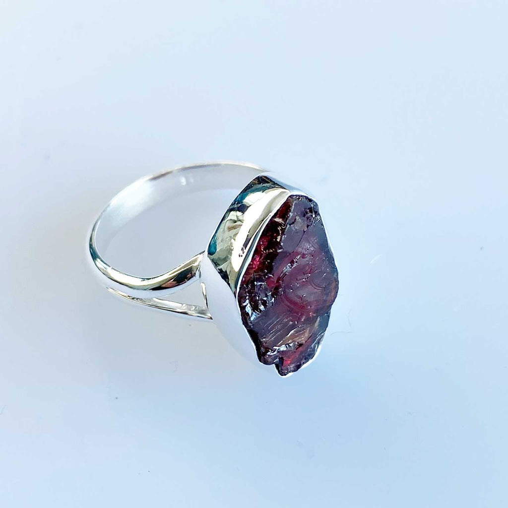 Garnet raw silver double ring - Love To Shine On