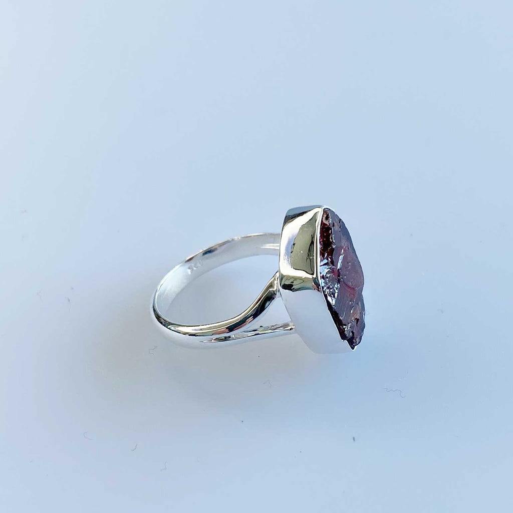 Garnet raw silver double ring - Love To Shine On