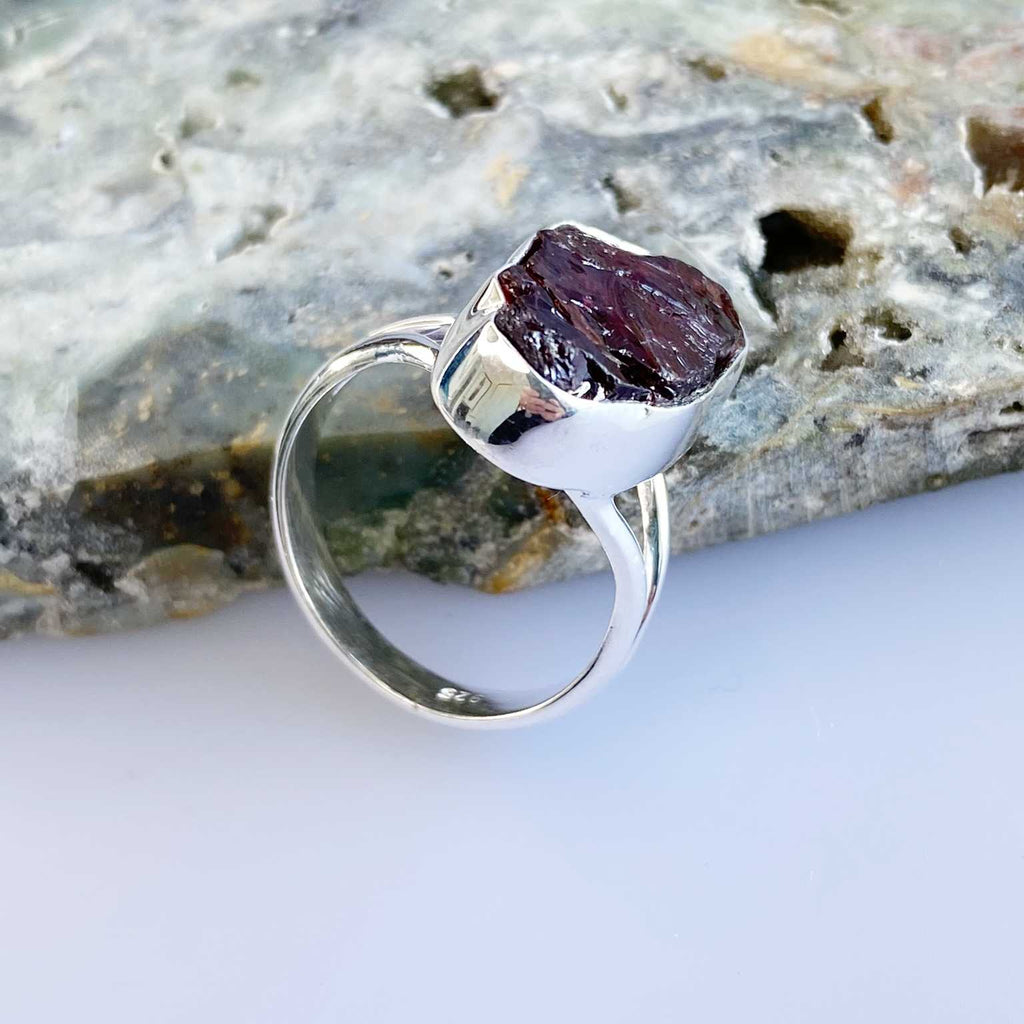 Garnet raw silver double ring - Love To Shine On