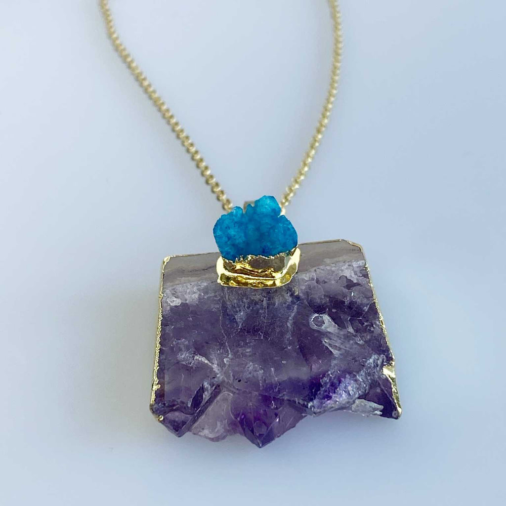 Amethyst with blue druzy  necklace - Love To Shine On