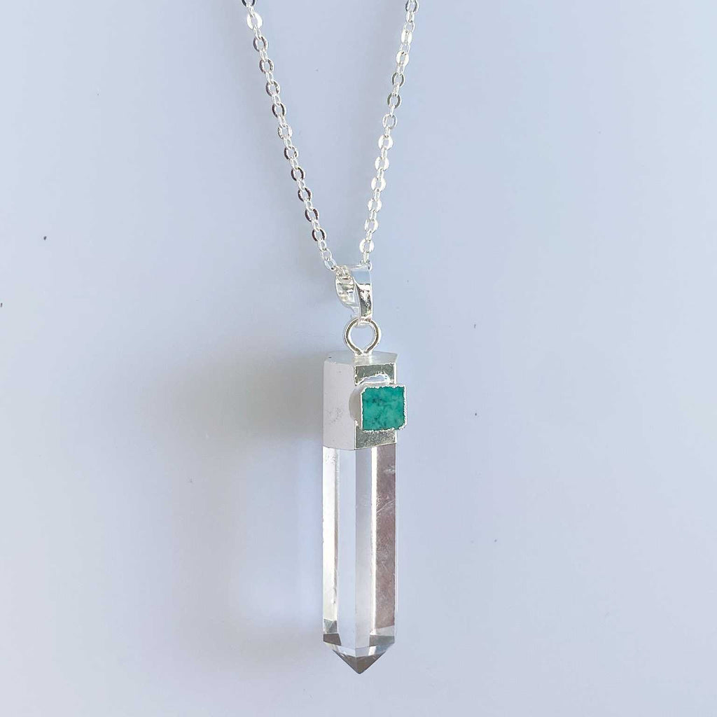 Turquoise and clear quartz necklace - Love To Shine On