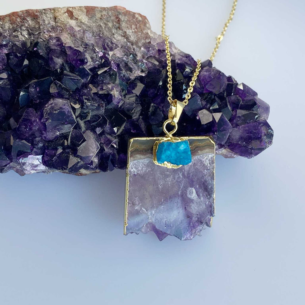 Amethyst with blue druzy  necklace - Love To Shine On