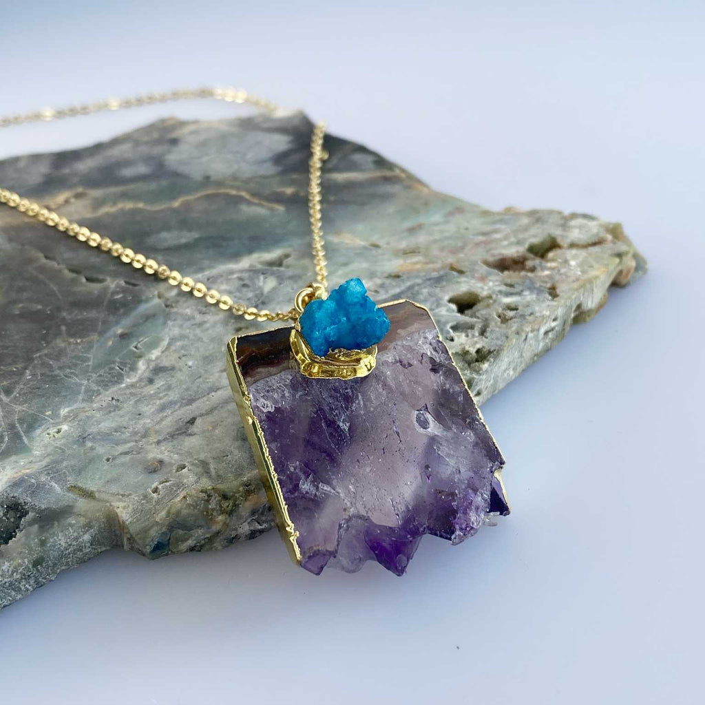 Amethyst with blue druzy  necklace - Love To Shine On