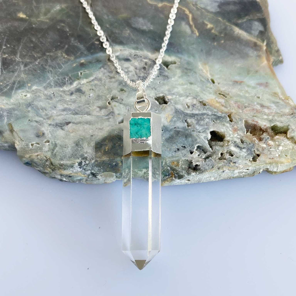 Turquoise and clear quartz necklace - Love To Shine On