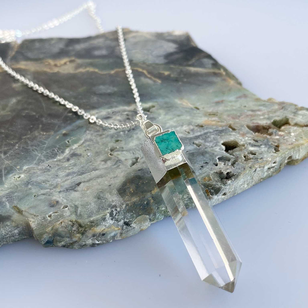 Turquoise and clear quartz necklace - Love To Shine On