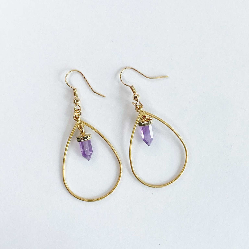 Teardrop amethyst crystal point earrings - Love To Shine On