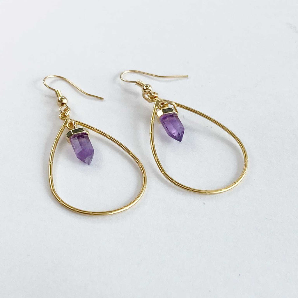 Teardrop amethyst crystal point earrings - Love To Shine On