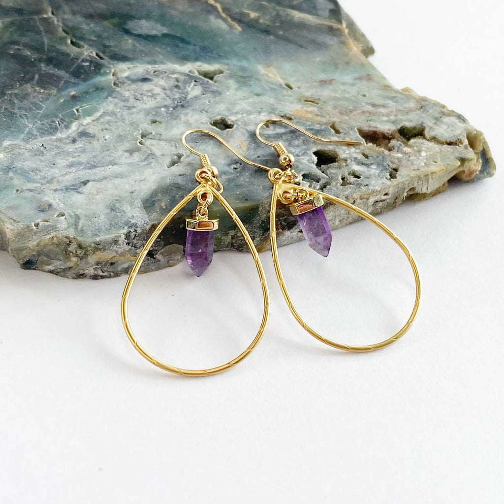 Teardrop amethyst crystal point earrings - Love To Shine On