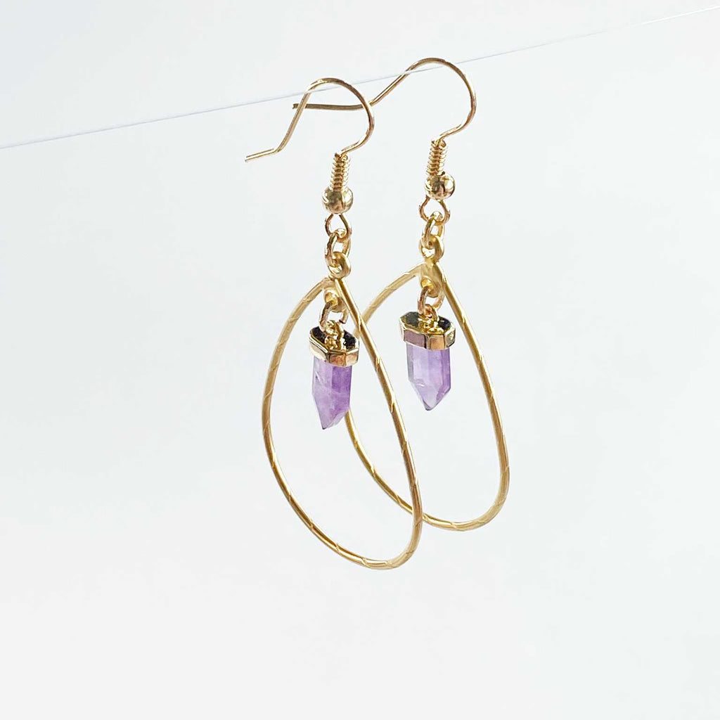 Teardrop amethyst crystal point earrings - Love To Shine On