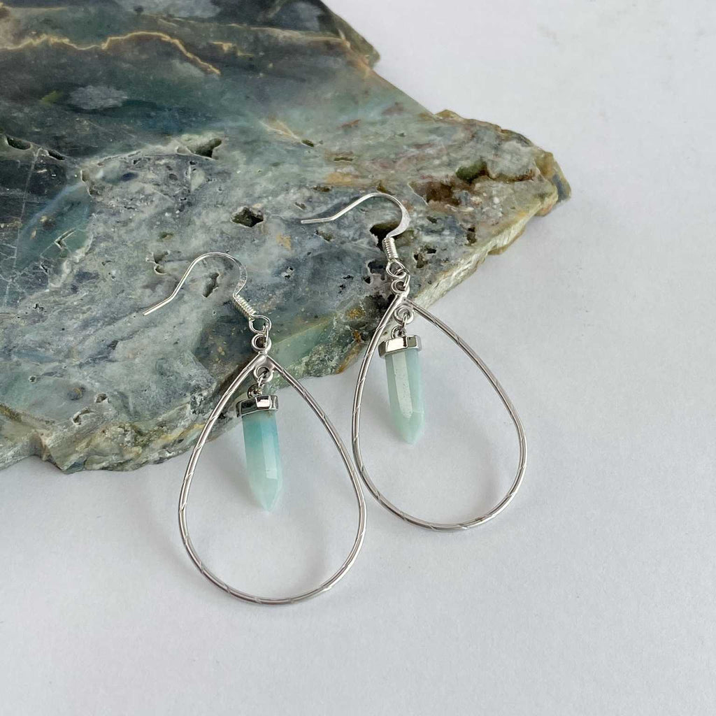 Teardrop amazonite crystal point earrings - Love To Shine On