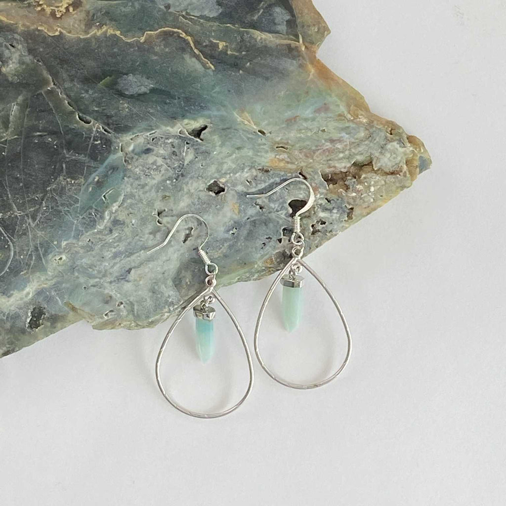 Teardrop amazonite crystal point earrings - Love To Shine On