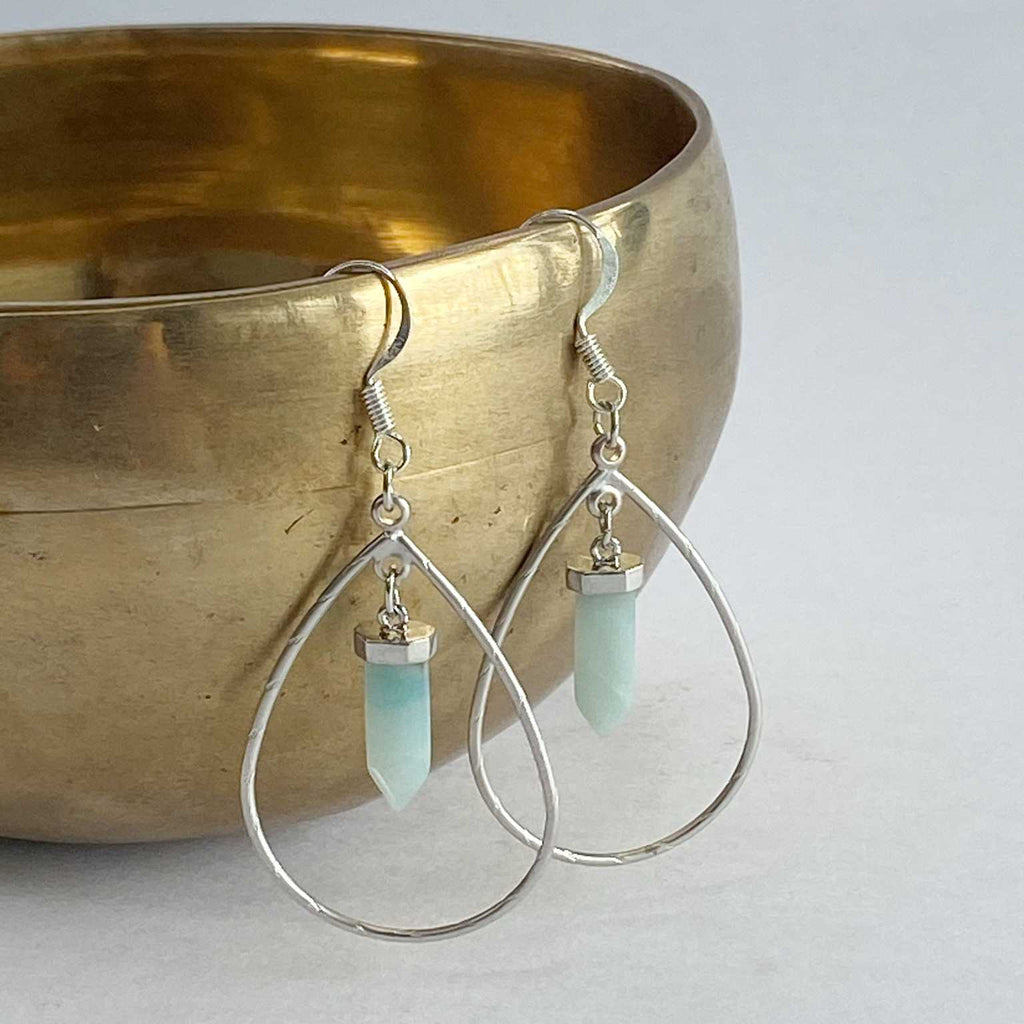 Teardrop amazonite crystal point earrings - Love To Shine On