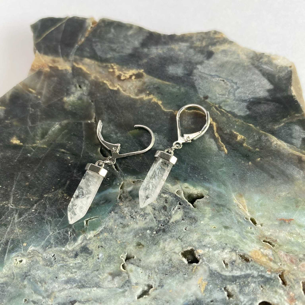 Clear quartz crystal point gemstone clip earring - Love To Shine On