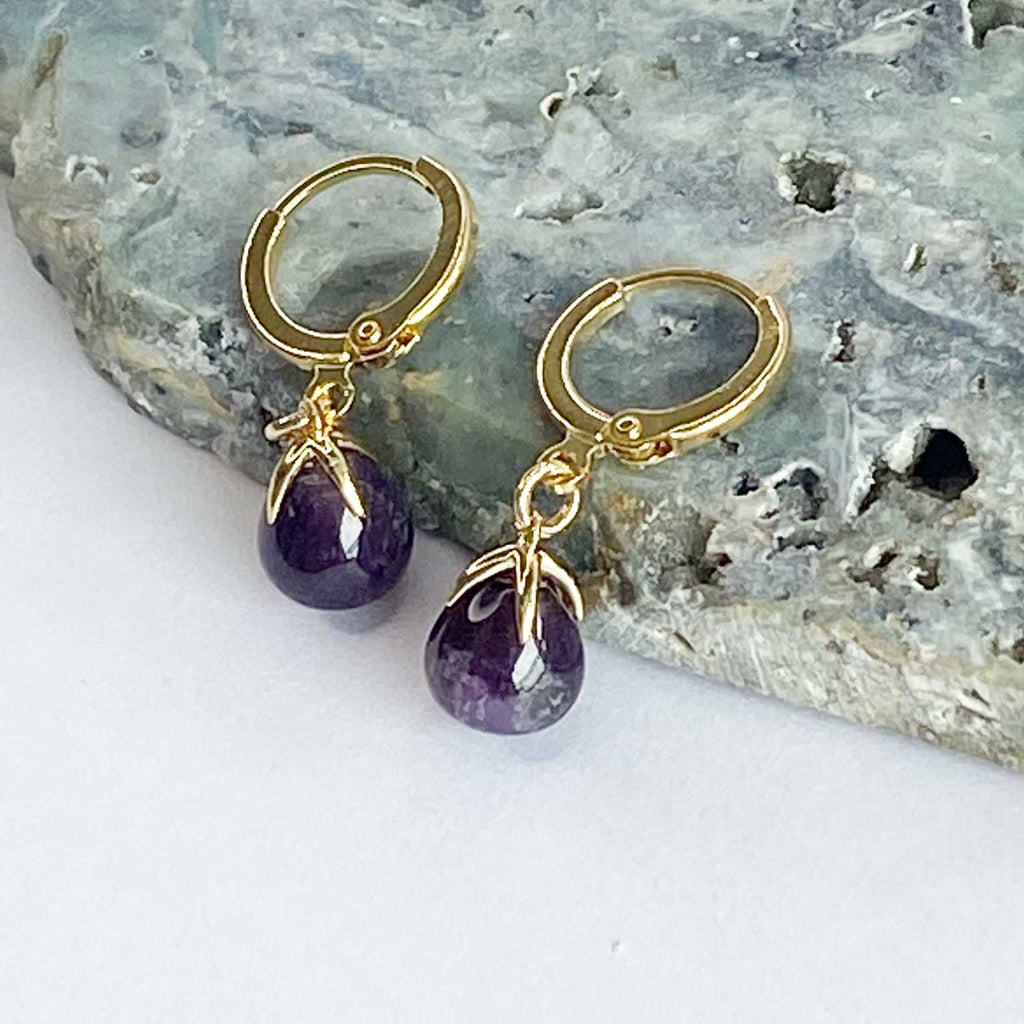 Amethyst gold drop earrings - Love To Shine On