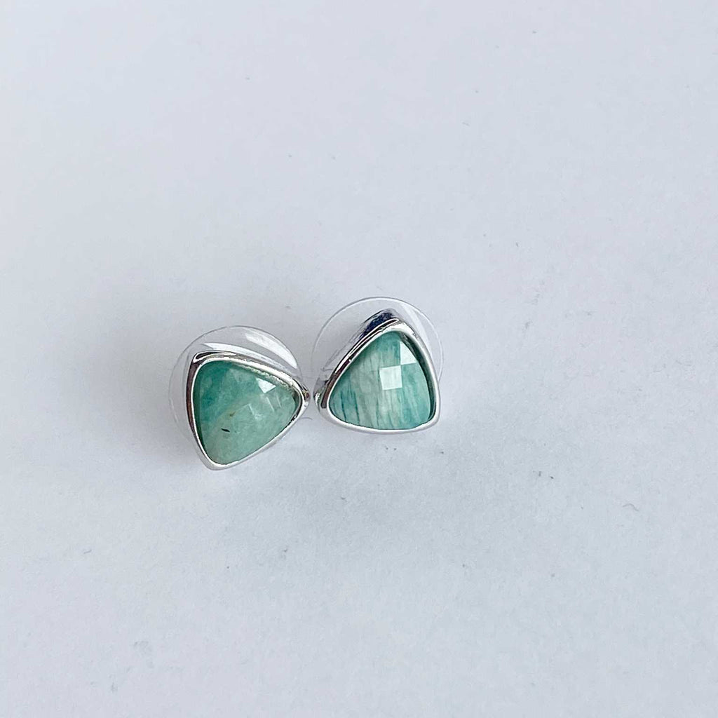 Amazonite triangle stud earrings - Love To Shine On