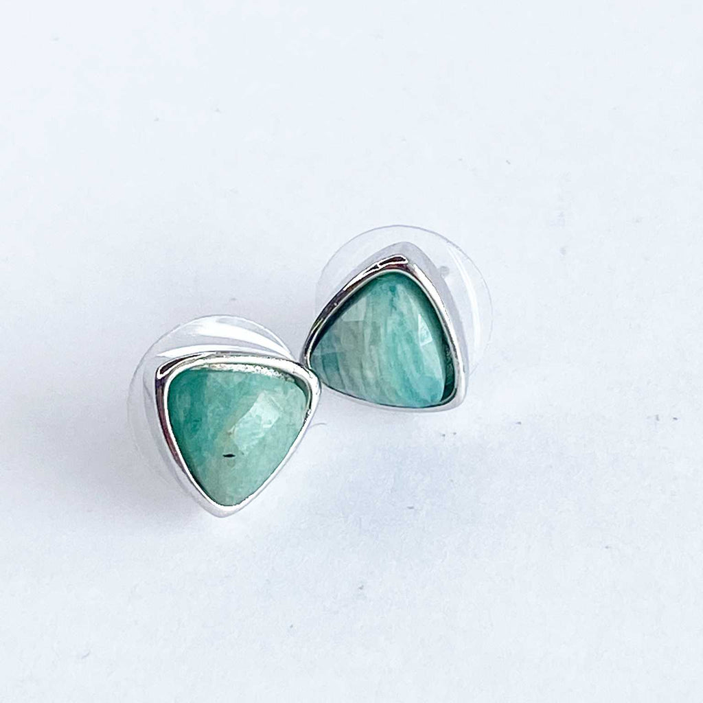 Amazonite triangle stud earrings - Love To Shine On