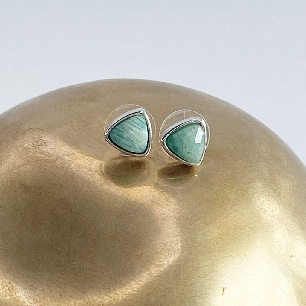 Amazonite triangle stud earrings - Love To Shine On