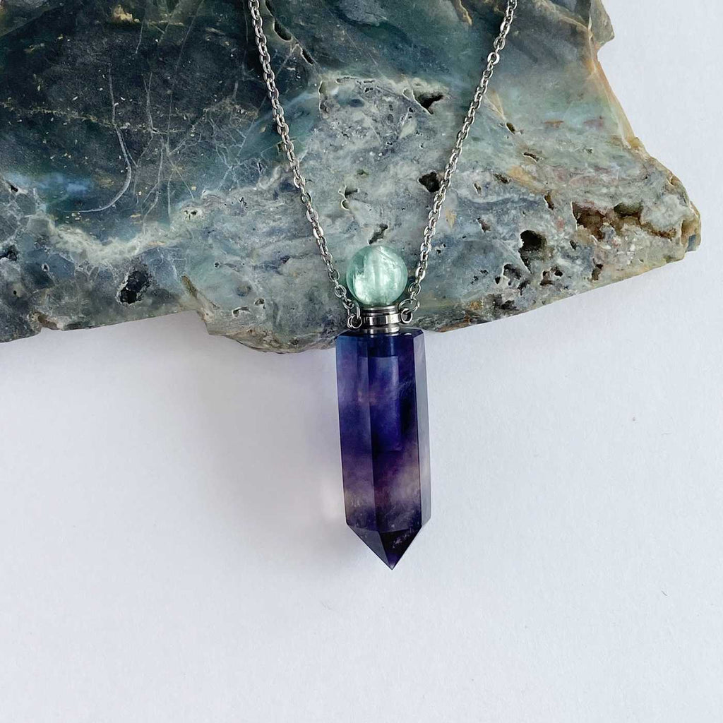 Rainbow fluorite perfume bottle necklace 