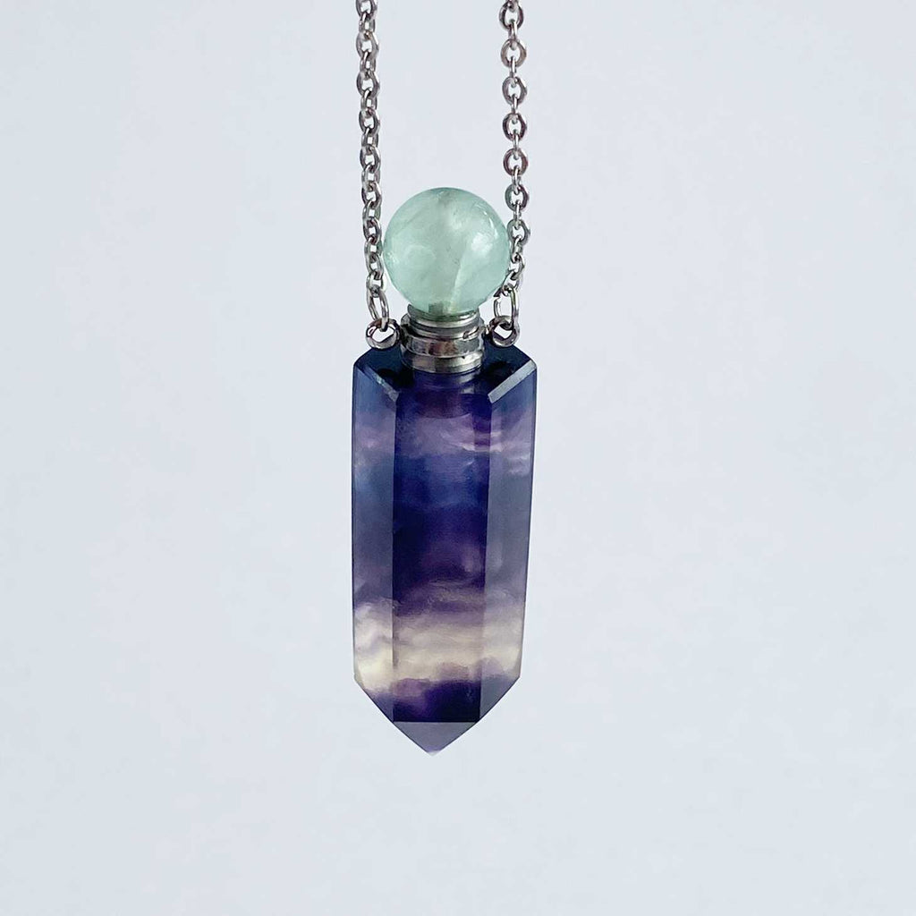 Rainbow fluorite perfume bottle necklace 