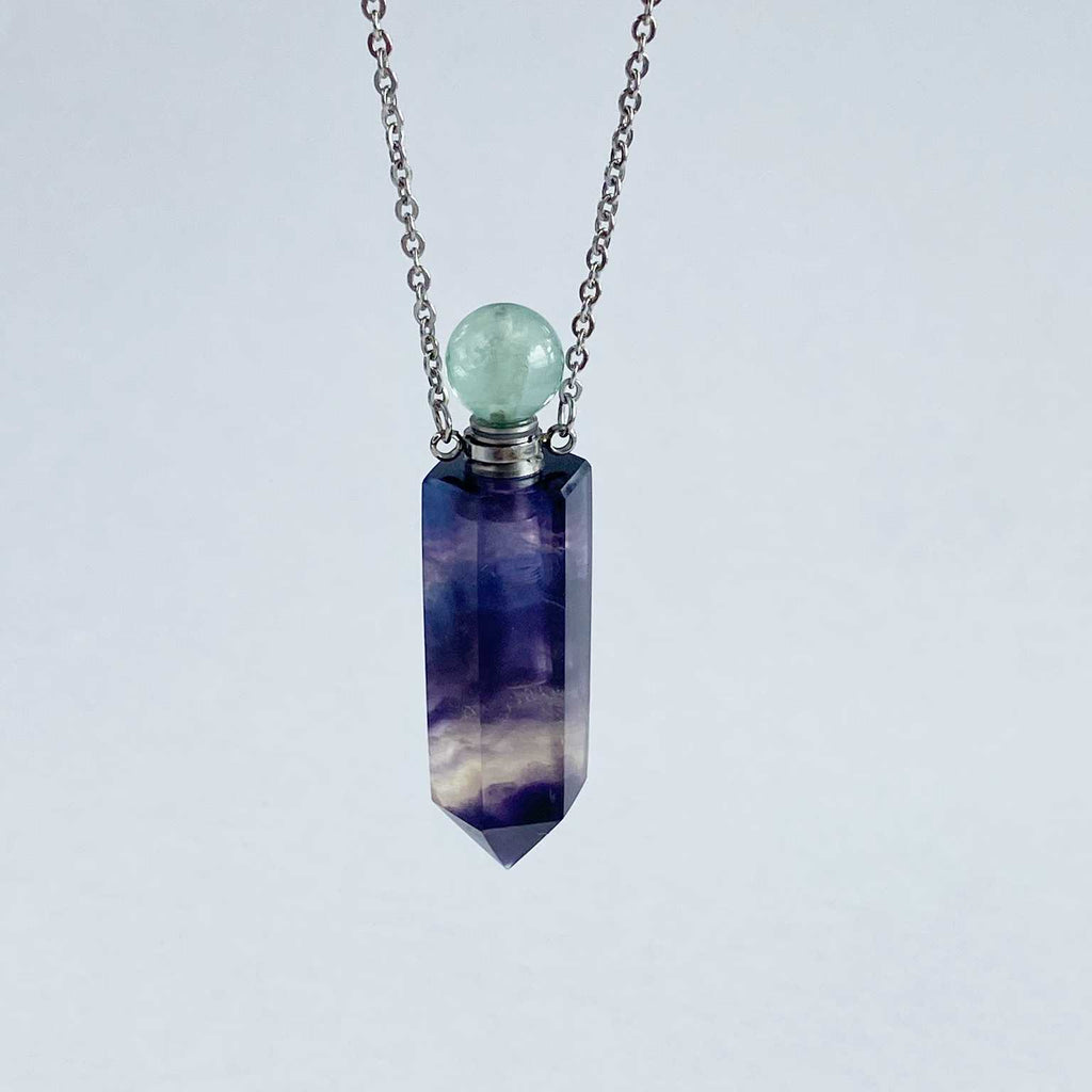 Rainbow fluorite perfume bottle necklace - Love To Shine On