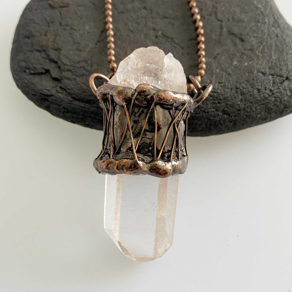 Clear quartz and bronze necklace - Love To Shine On