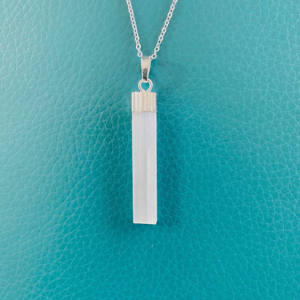 Slim natural selenite pendant necklace - Love To Shine On