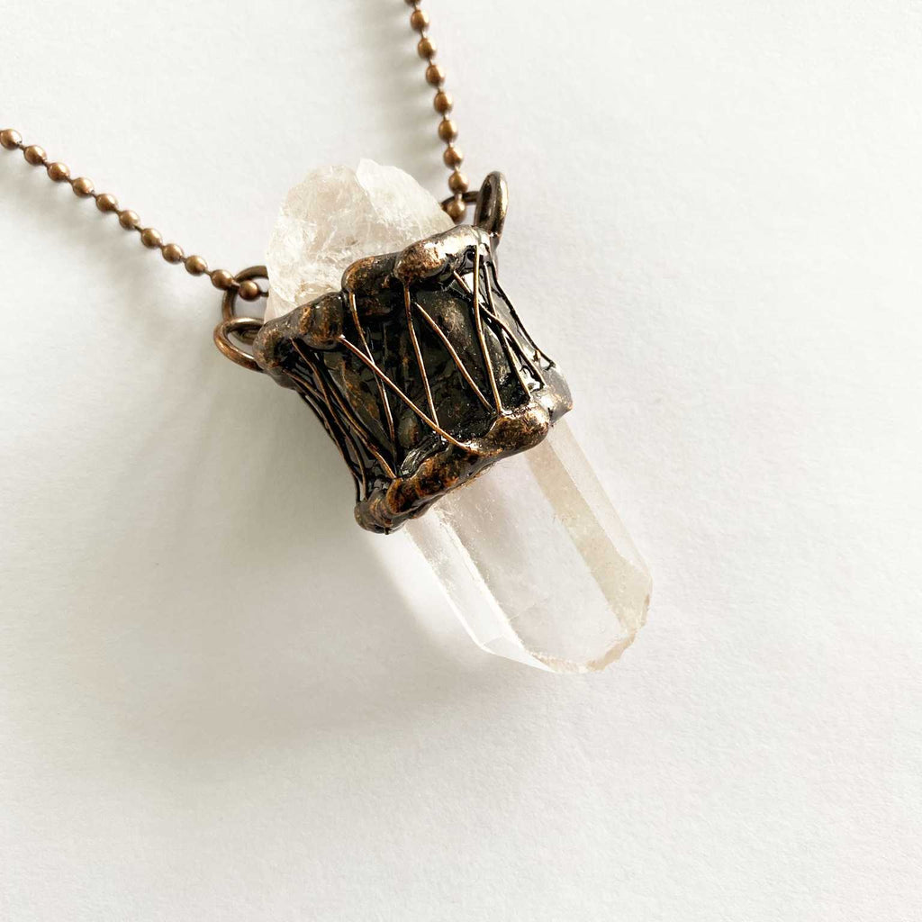 Clear quartz and bronze necklace - Love To Shine On