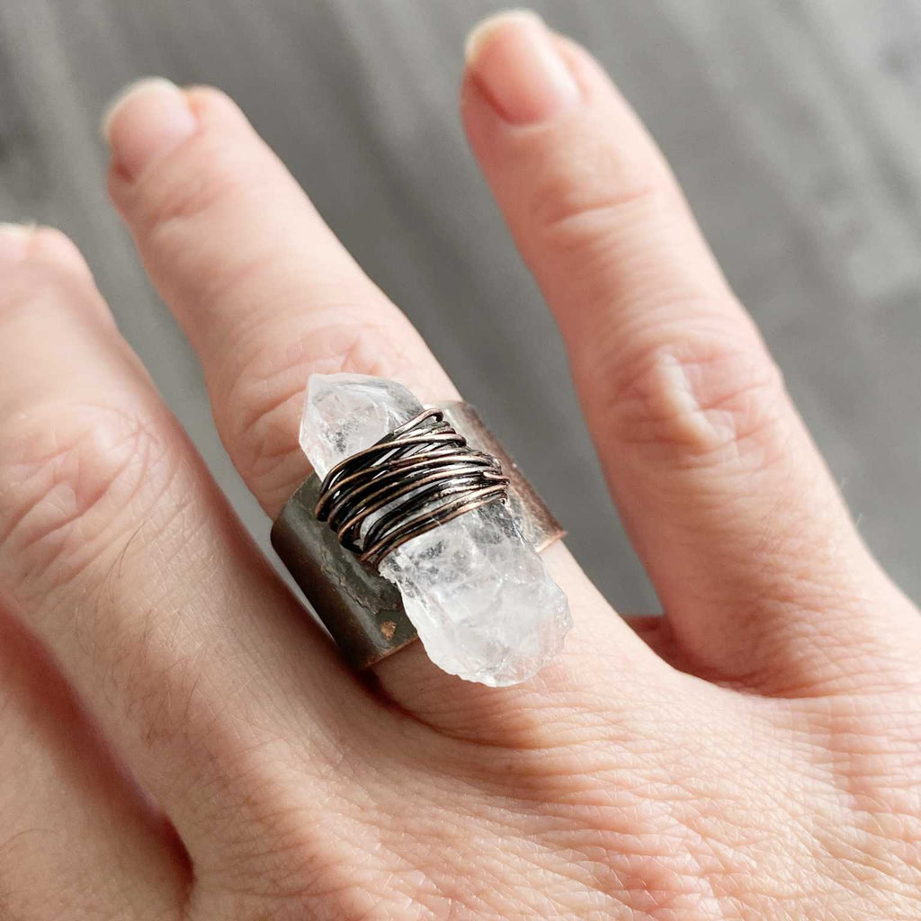 Clear quartz and bronze ring - Love To Shine On