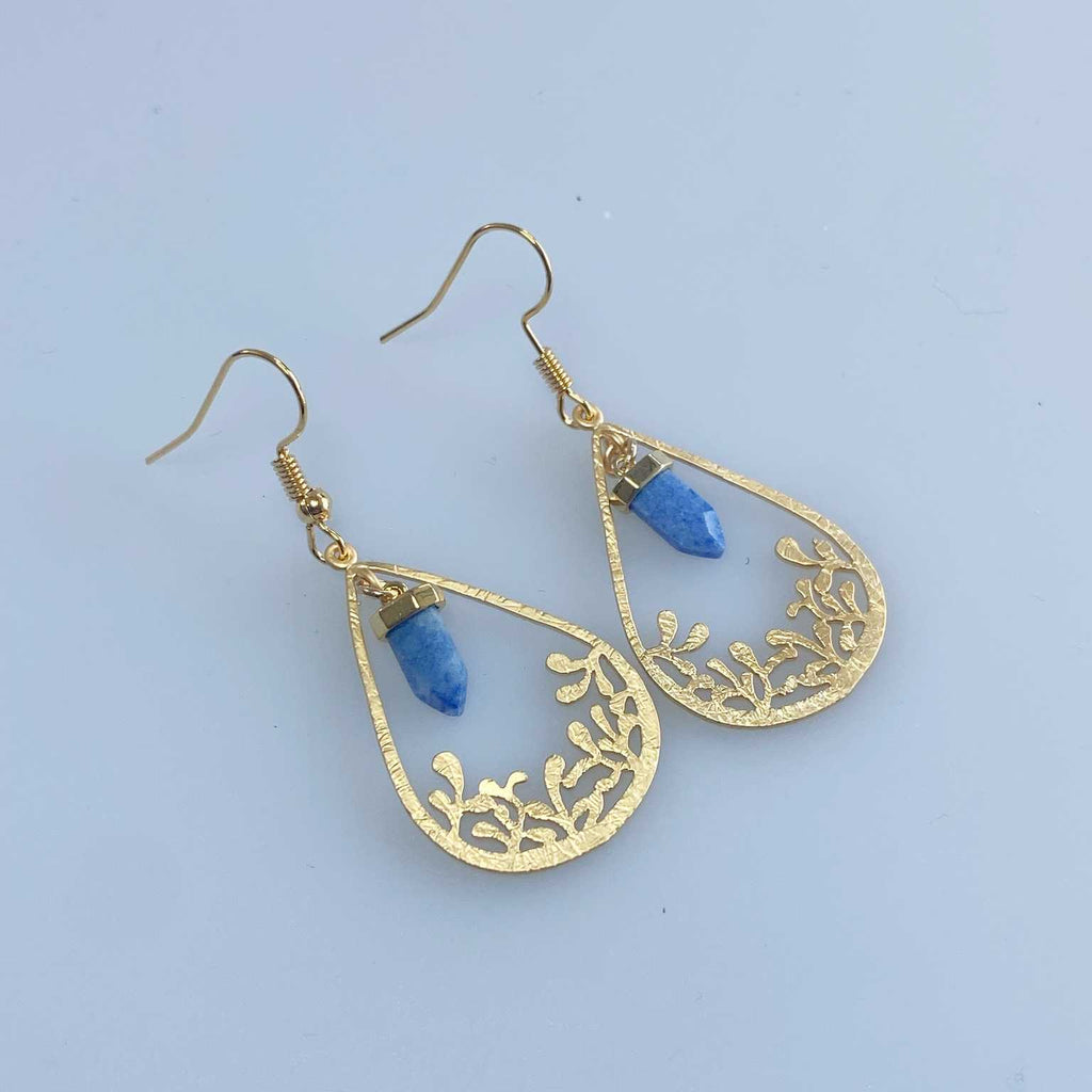 Blue aventurine point budding teardrop earrings - Love To Shine On