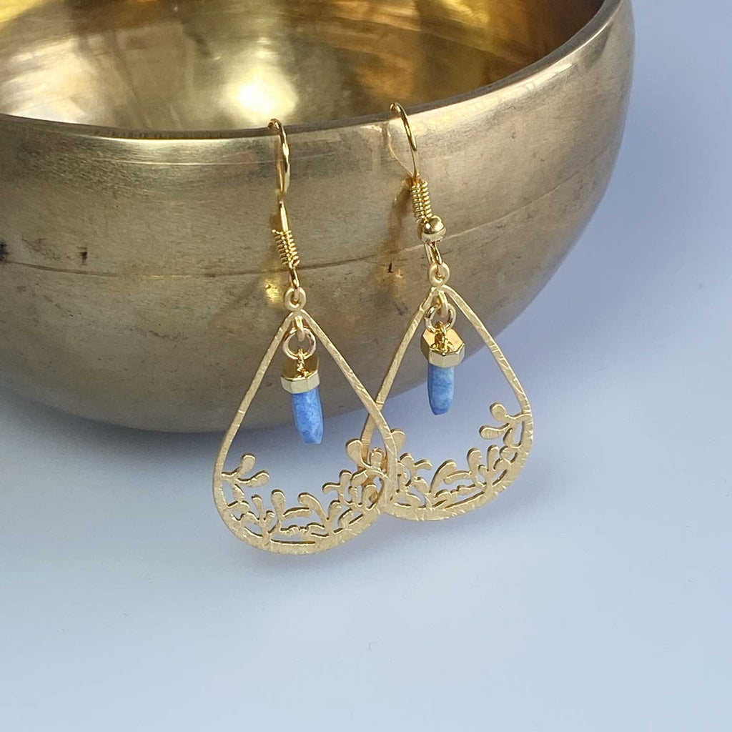 Blue aventurine point budding teardrop earrings - Love To Shine On