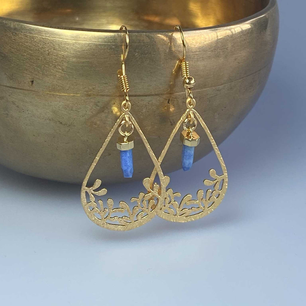 Blue aventurine point budding teardrop earrings - Love To Shine On