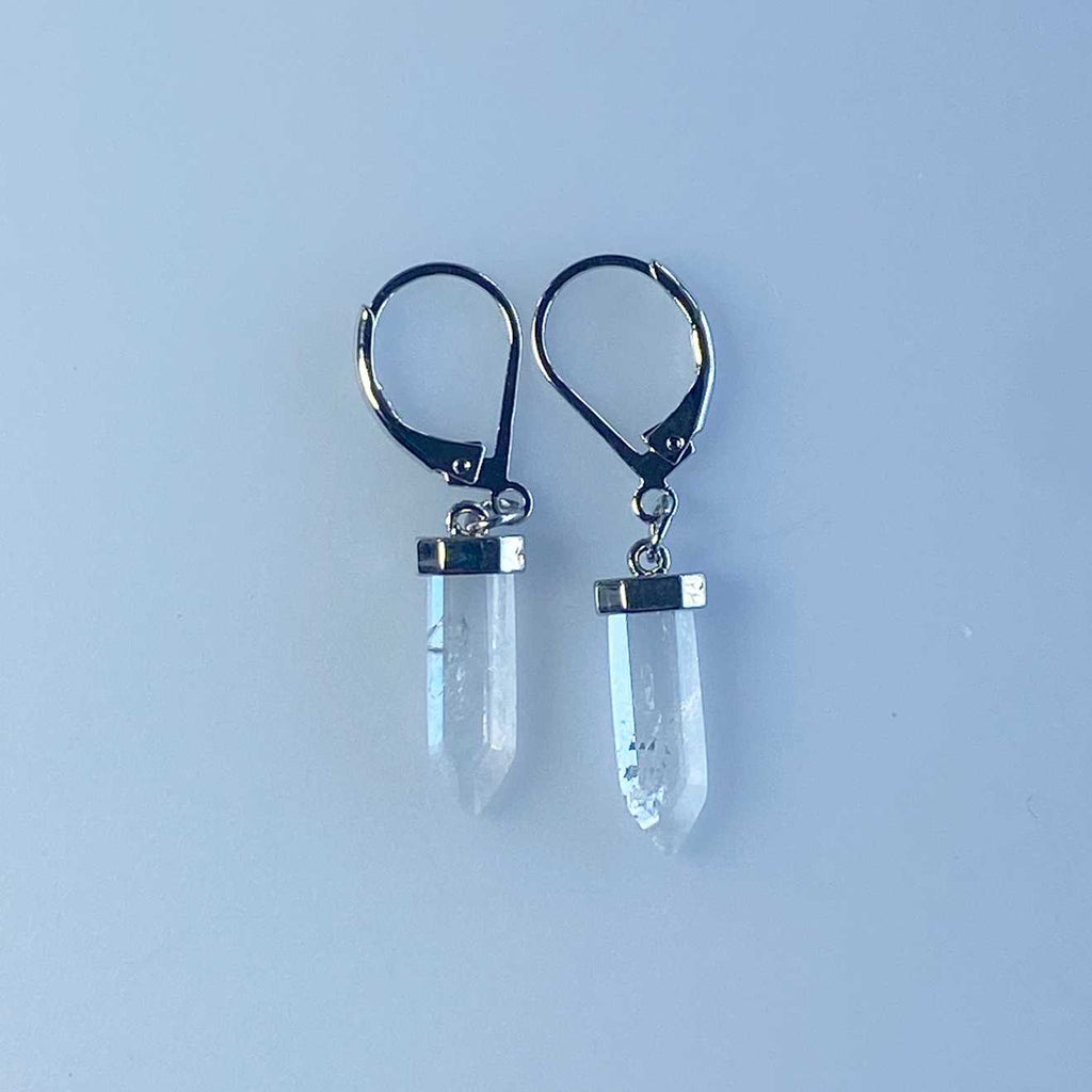 Clear quartz crystal point gemstone clip earring - Love To Shine On