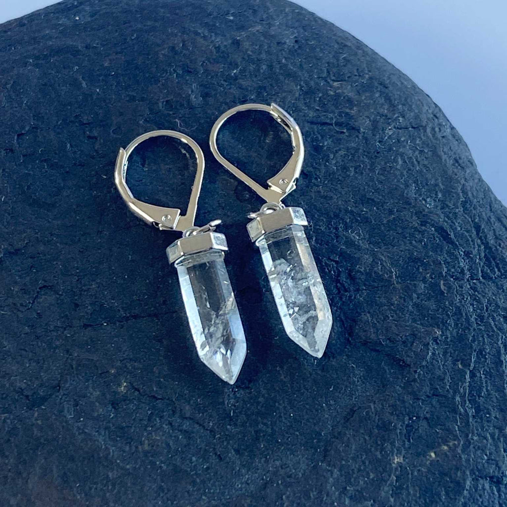 Clear quartz crystal point gemstone clip earring - Love To Shine On