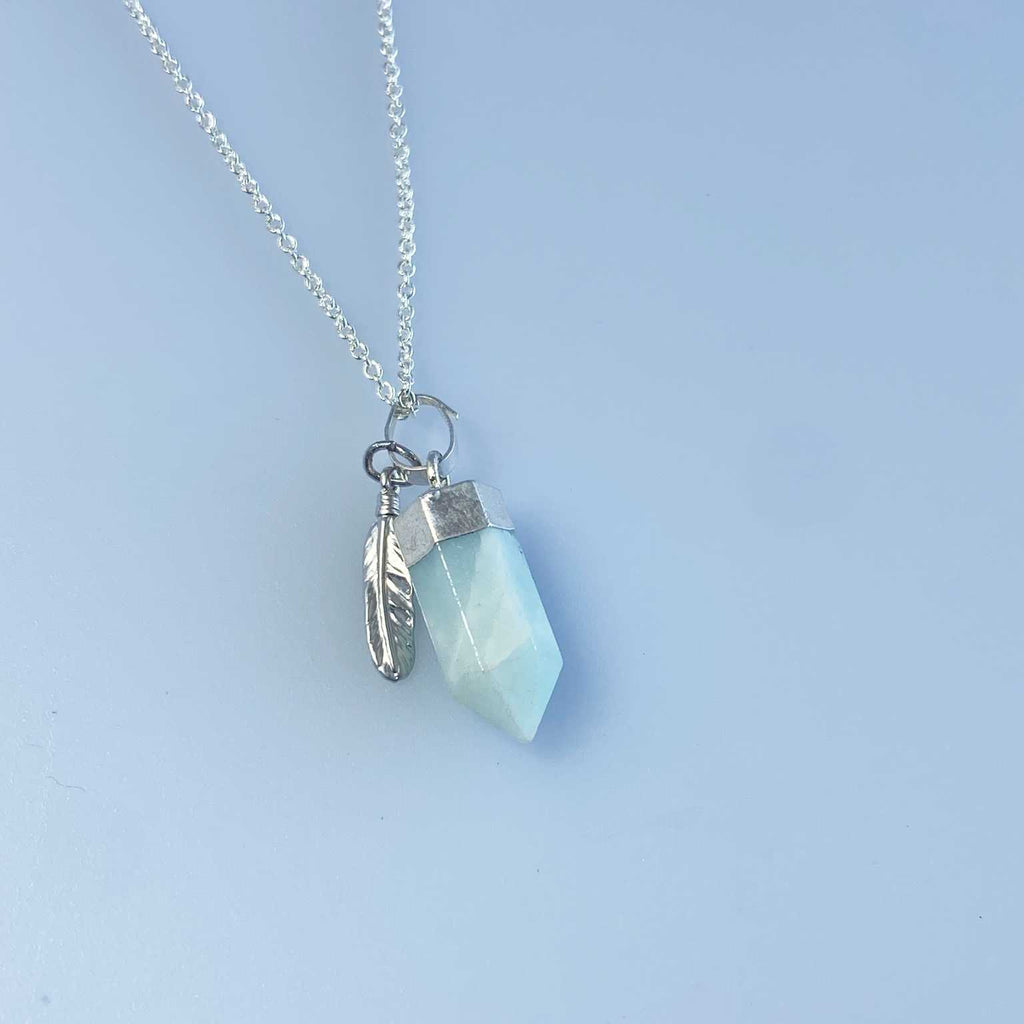 Petite aventurine point pendant with feather necklace - Love To Shine On