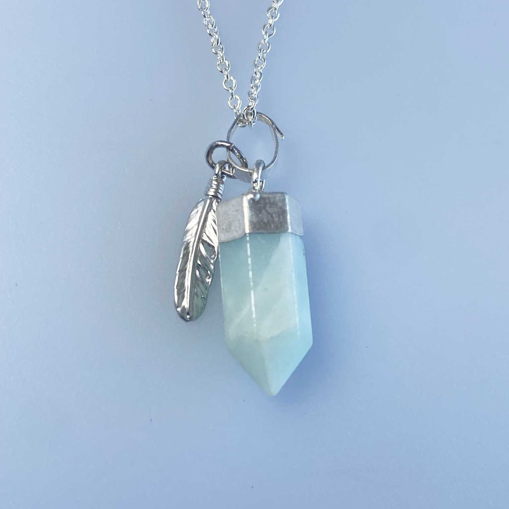 Petite aventurine point pendant with feather necklace - Love To Shine On