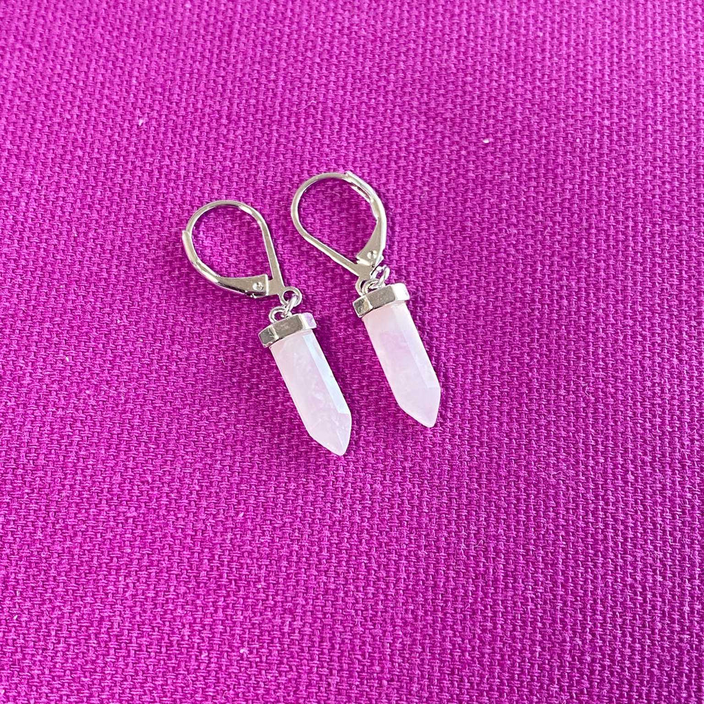 Rose quartz crystal point gemstone clip earring - Love To Shine On